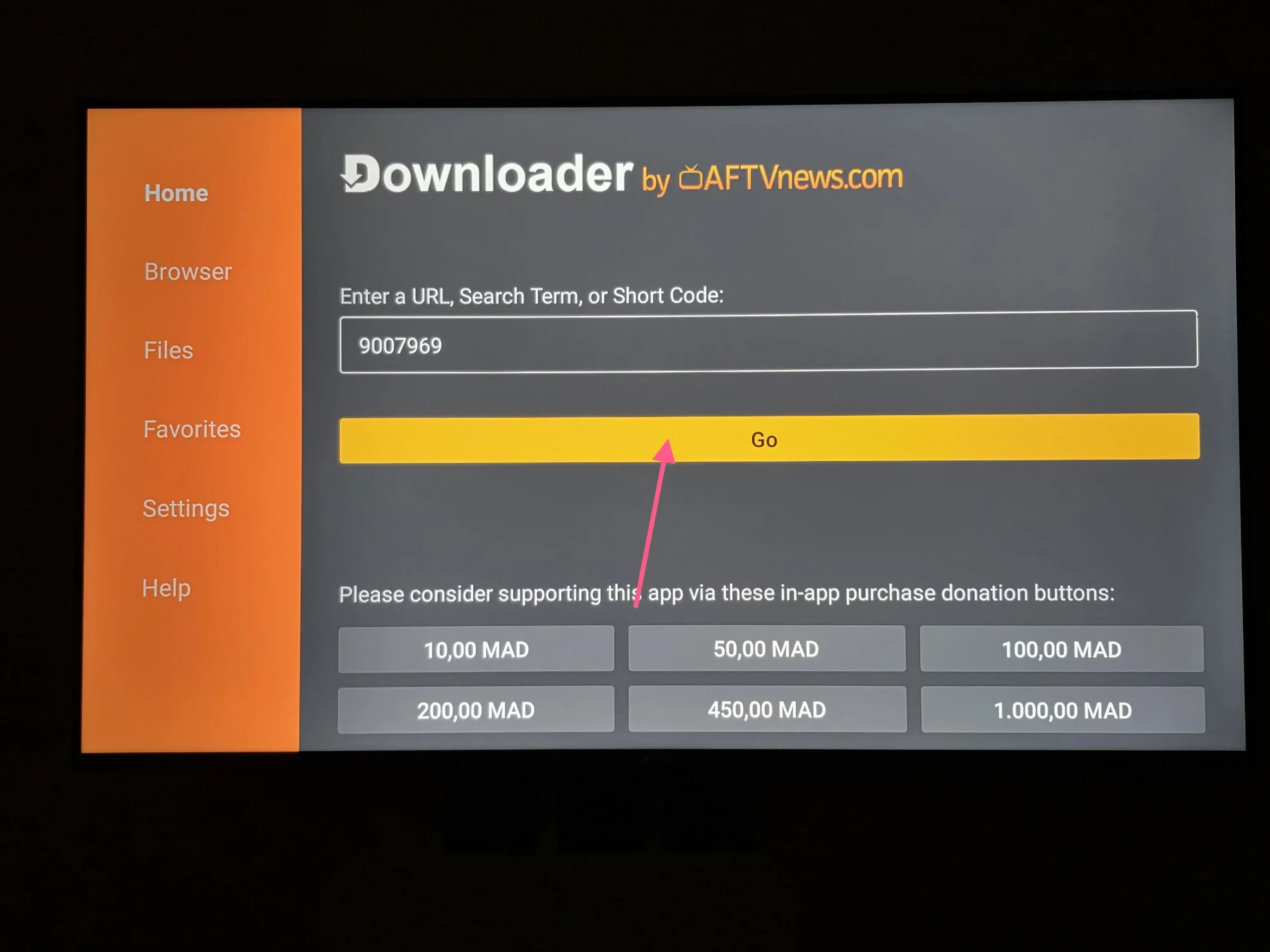 Saisie du code Downloader 347824