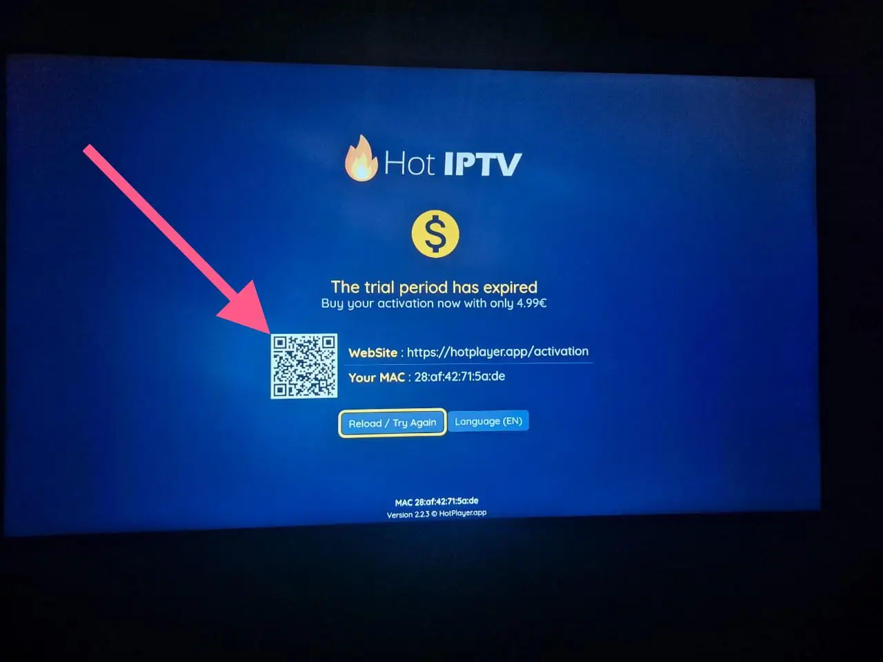Adresse MAC affichee dans Hot IPTV