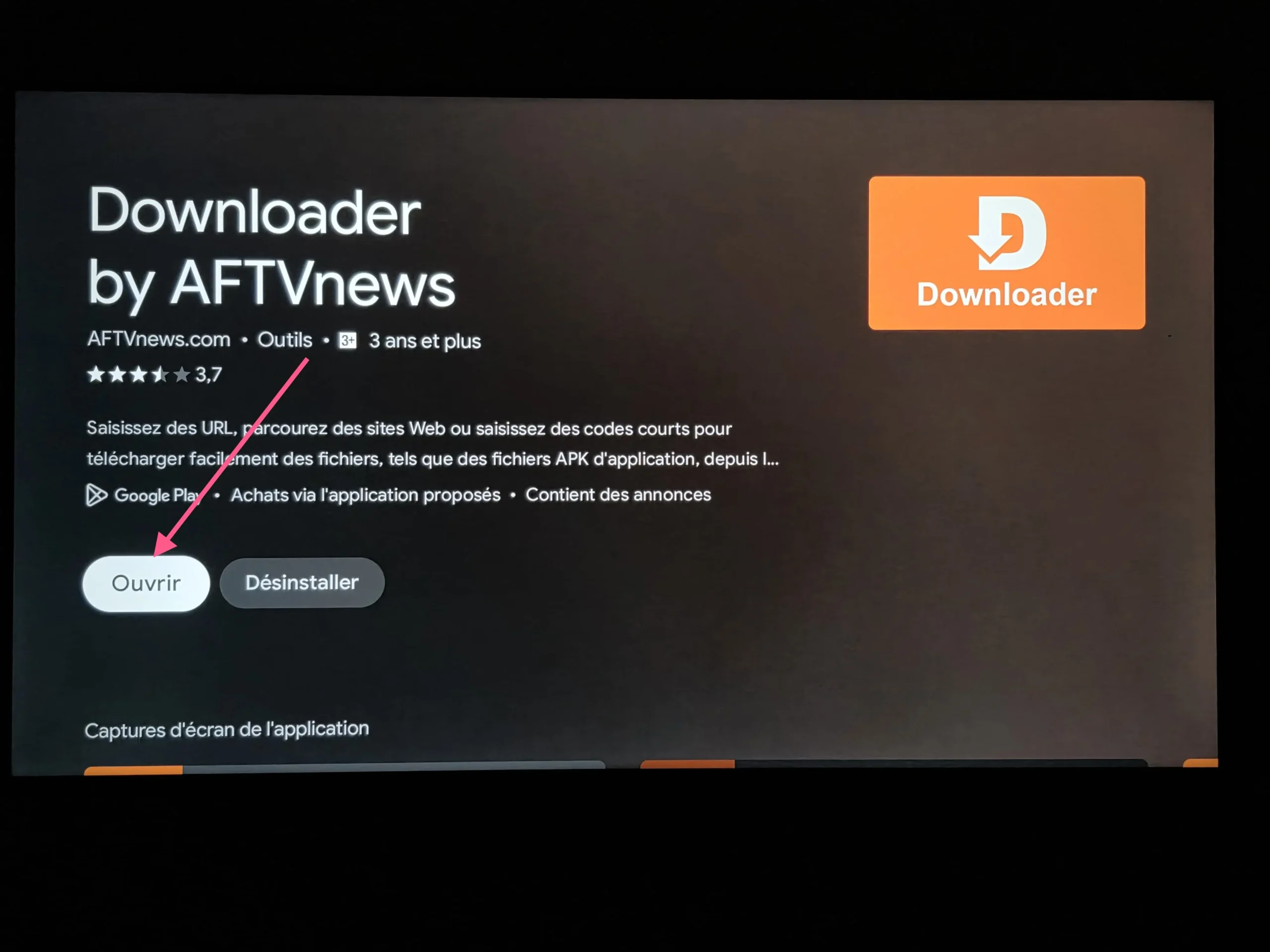 Ouverture de Downloader sur Smart TV
